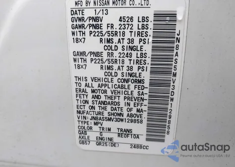 2013 Nissan Rogue Sv W/Sl Pkg from USA, damaged, VIN JN8AS5MV3DW129858